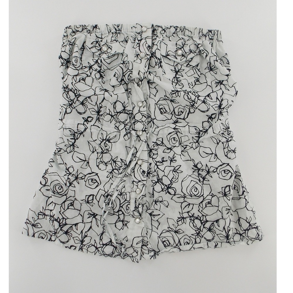 Kirra Tube Top Floral Rose Print Strapless Snap Front‎ Women Size Medium White